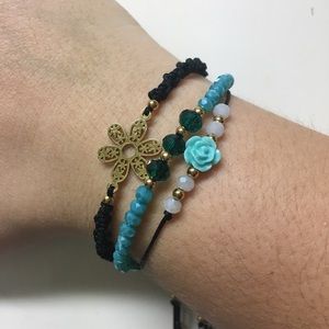 Braided Macrame 3 in 1 Bracelet - Rose Flower